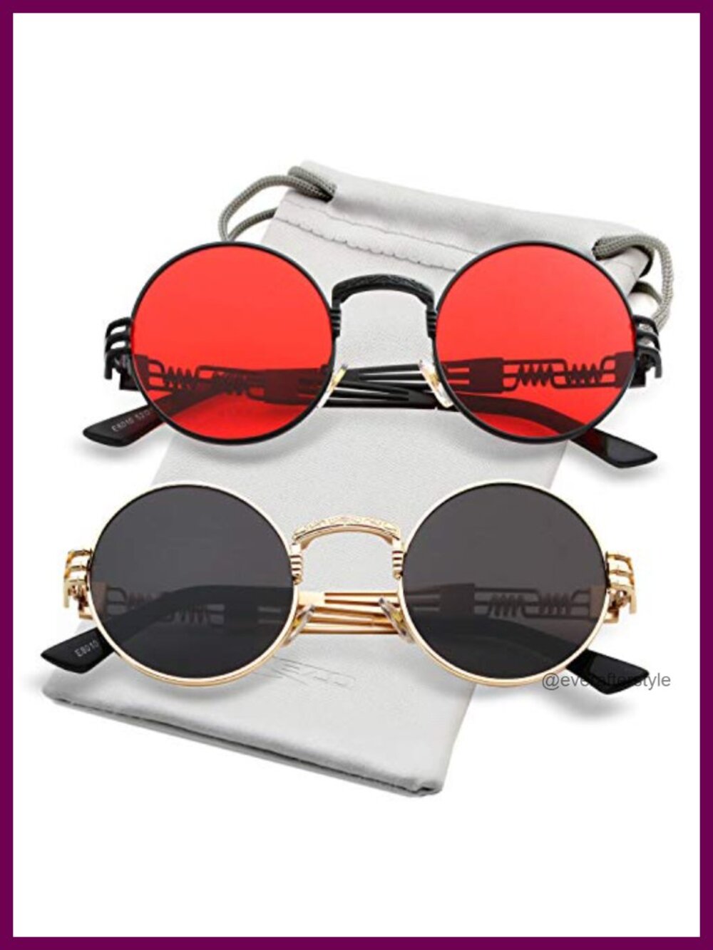 Round Steampunk Sunglasses Full Metal Frame UV Blocking Lens